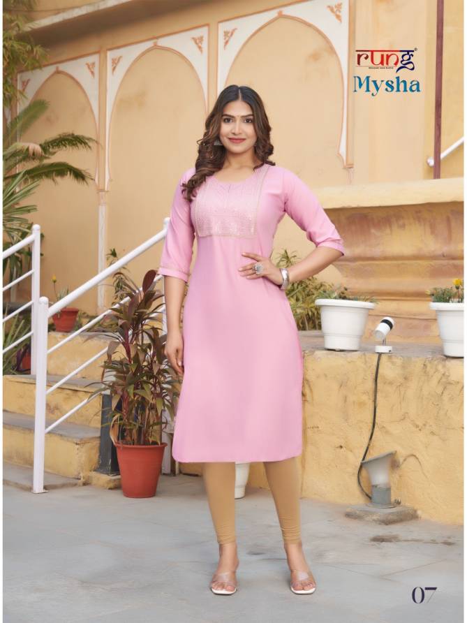 Mysha By Rung Rayon Embroidery Kurtis Wholesale Clothing Distributors In India